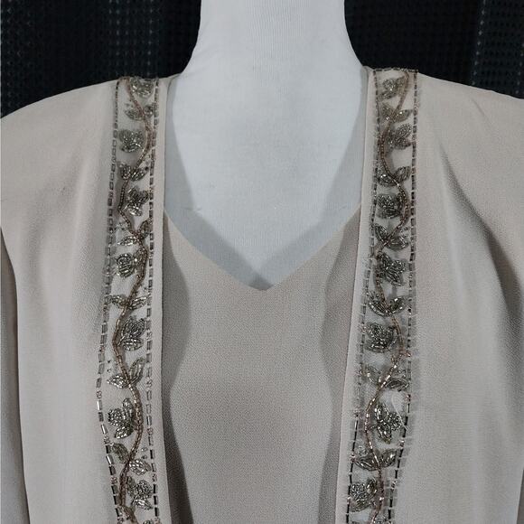 R & M RICHARDS! CHAMPAGNE BEIGE/TAN SILVER & GOLD BEADED 2 PC DRESS SET! SZ 10P - Picture 4 of 14